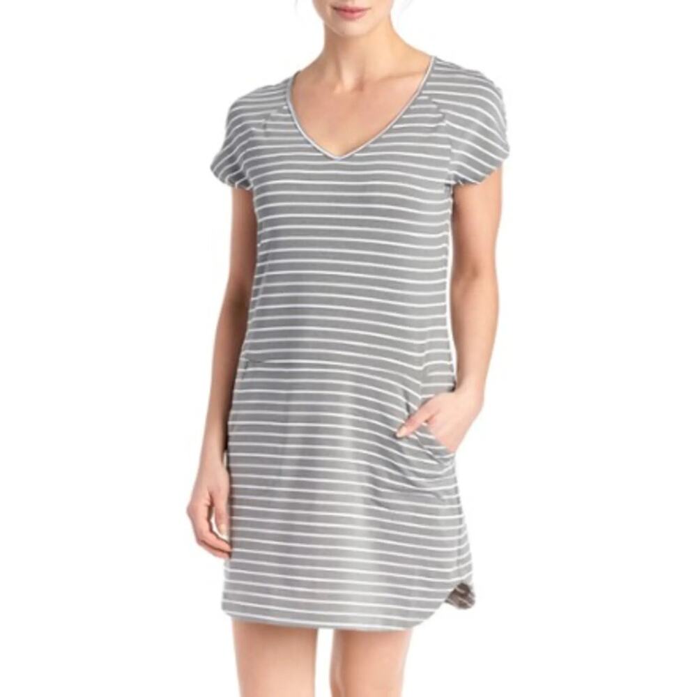 Lole Energic Dress Size‎ Small Grey White Stripes Short Sleeve Athletic Casual